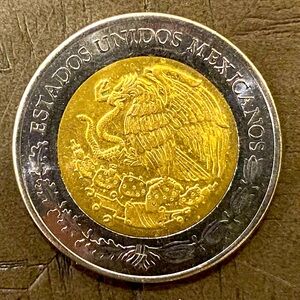 5 Pesos Mexico 🇲🇽 2021, Bi-metallic, Aztec Sun Stone Ring of Serpents MX Mint